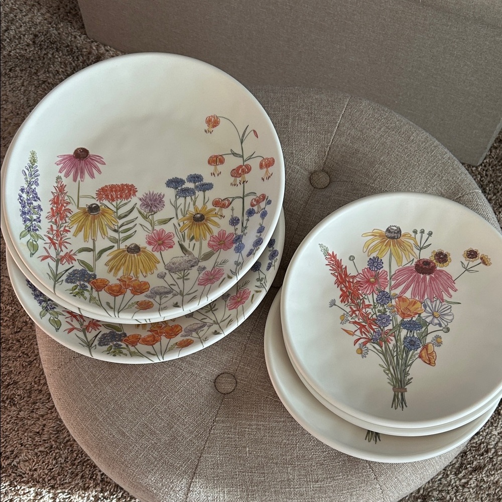 Set of Six Sur La table Wildflower Plates—3 dinner plates / 3 dessert plates